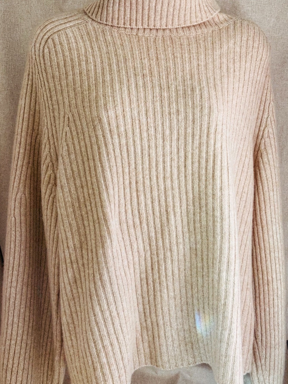 🤍 Vince Oatmeal Heather  100% Cashmere Open-Back Ribbed Turtleneck Sweater | XL